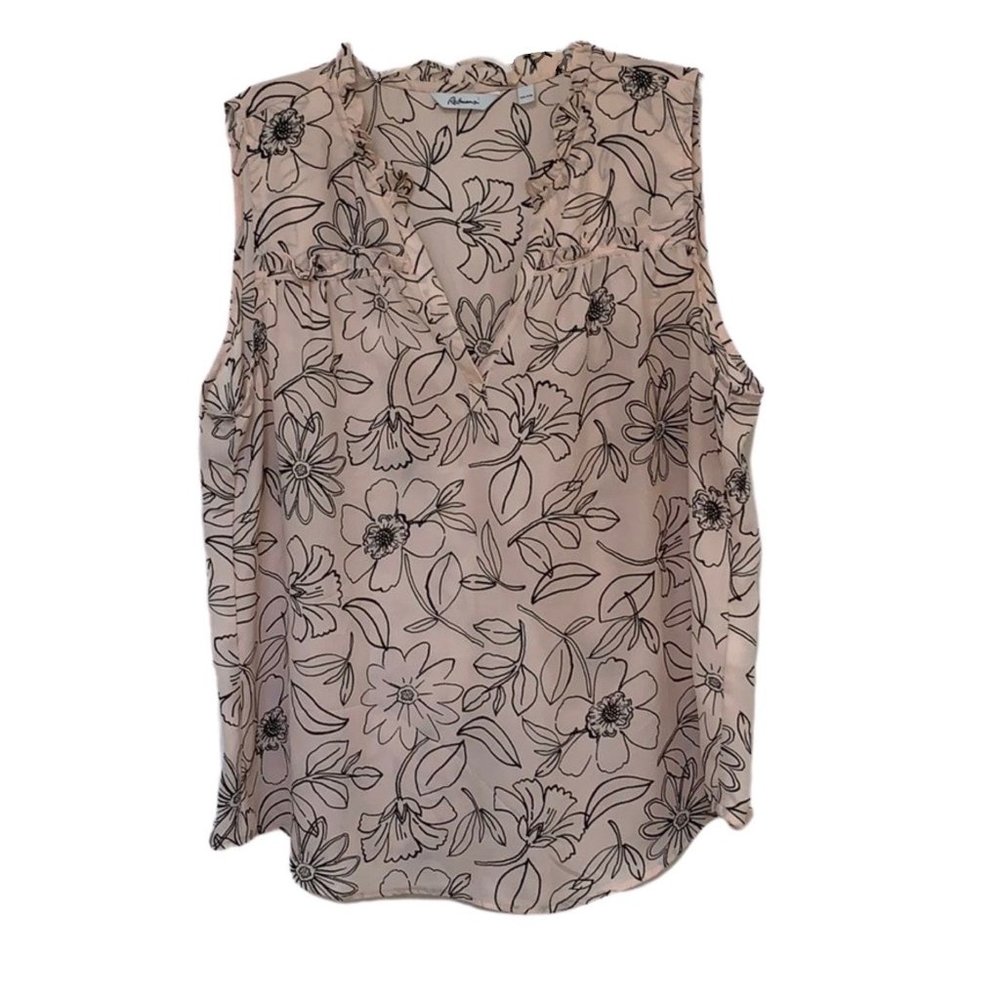 Reitmans Pink Floral Sleeveless Ruffle Blouse XXL Extra Extra Large